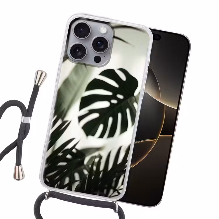 Planten - Bladeren - Natuur - Minimalistisch - Groen Hoesje iPhone 16 Pro Max met koord klein -sfeer1