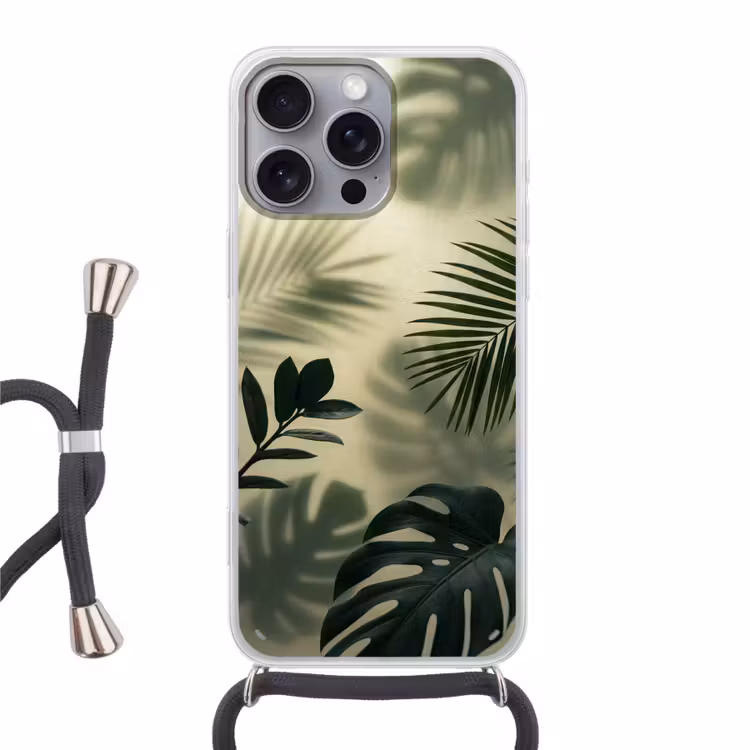 Planten - Bladeren - Schaduwen - Groen - Modern Hoesje iPhone 16 Pro Max met koord klein -3d
