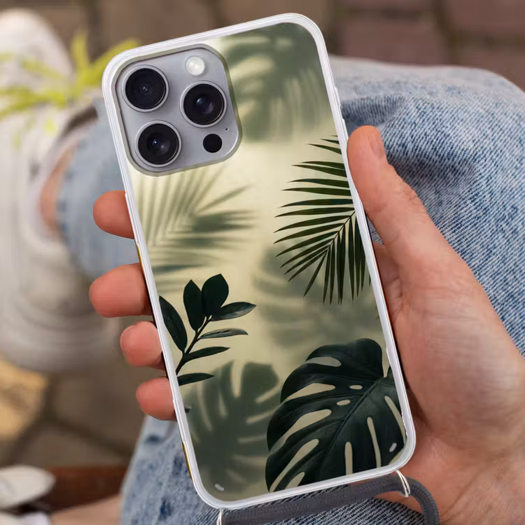 Planten - Bladeren - Schaduwen - Groen - Modern Hoesje iPhone 16 Pro Max met koord klein -sfeer3