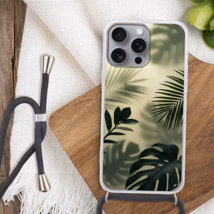 Planten - Bladeren - Schaduwen - Groen - Modern Hoesje iPhone 16 Pro Max met koord klein -sfeer4