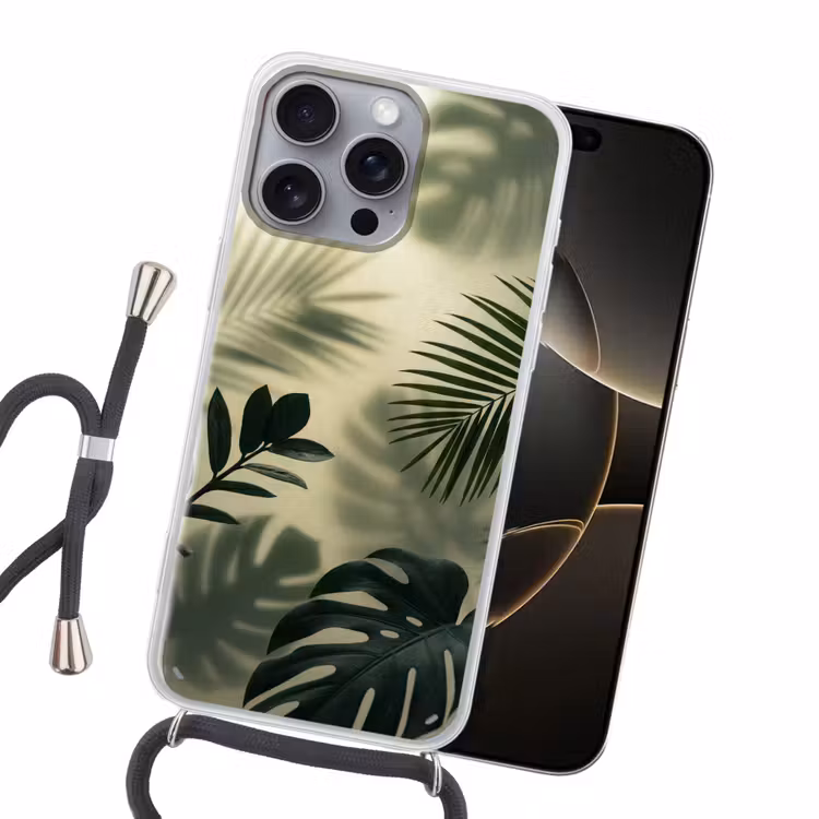 Planten - Bladeren - Schaduwen - Groen - Modern Hoesje iPhone 16 Pro Max met koord klein -sfeer1