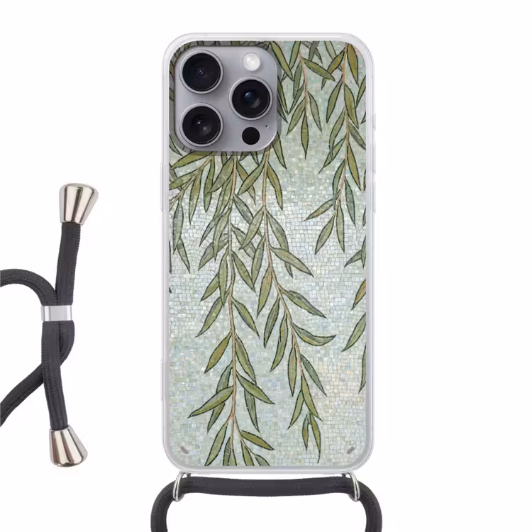 Planten - Mozaïek - Patroon - Groen - Blauw Hoesje iPhone 16 Pro Max met koord klein -3d