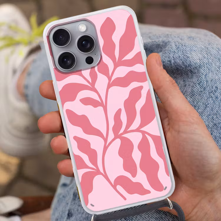 Planten - Organisch - Abstract - Modern - Roze Hoesje iPhone 16 Pro Max met koord klein -sfeer3