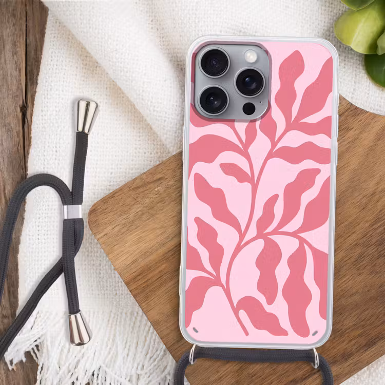 Planten - Organisch - Abstract - Modern - Roze Hoesje iPhone 16 Pro Max met koord klein -sfeer4