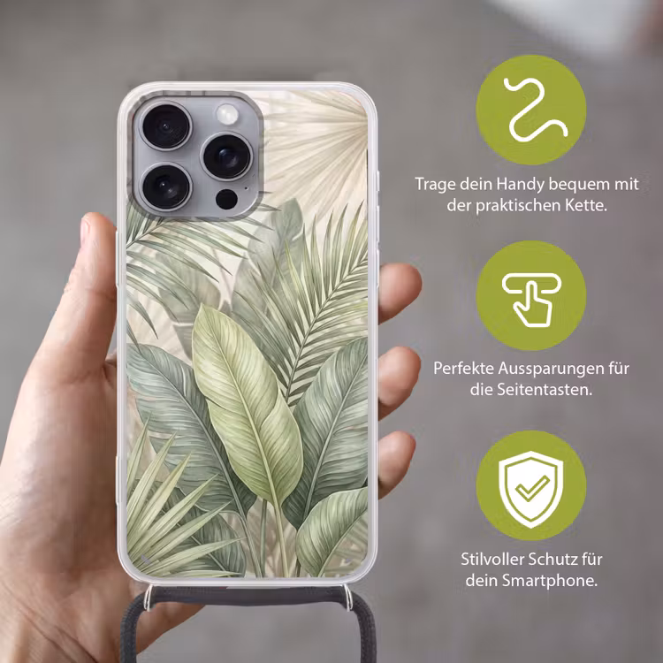 Planten - Tropisch - Bladeren - Groen - Natuur Hoesje iPhone 16 Pro Max met koord klein -sfeer2_DE