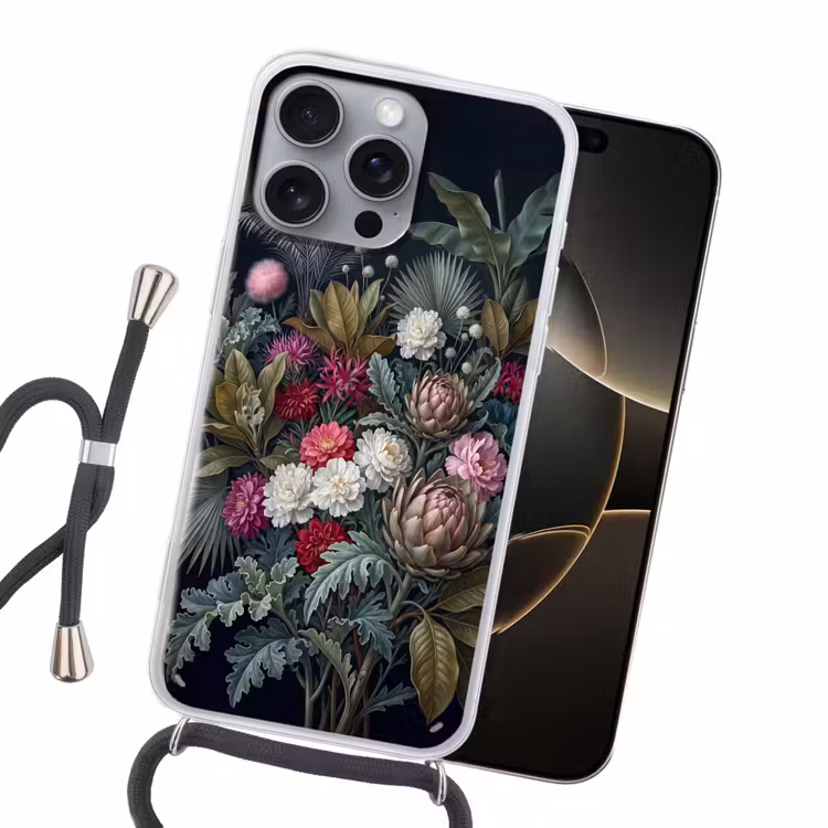 Planten - Tropisch - Botanisch - Donker - Groen Hoesje iPhone 16 Pro Max met koord klein -sfeer1