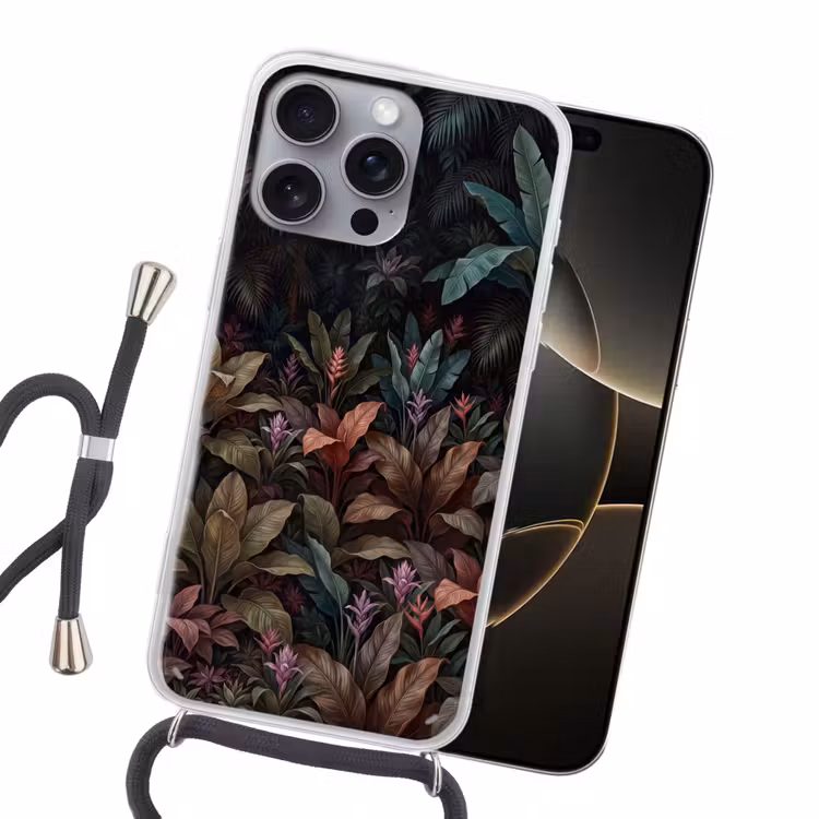 Planten - Tropisch - Jungle - Donker - Natuur Hoesje iPhone 16 Pro Max met koord klein -sfeer1