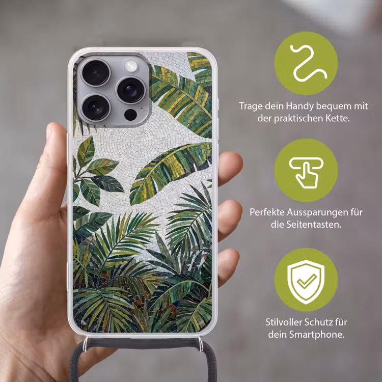 Planten - Tropisch - Mozaïek - Groen - Natuur Hoesje iPhone 16 Pro Max met koord klein -sfeer2_DE