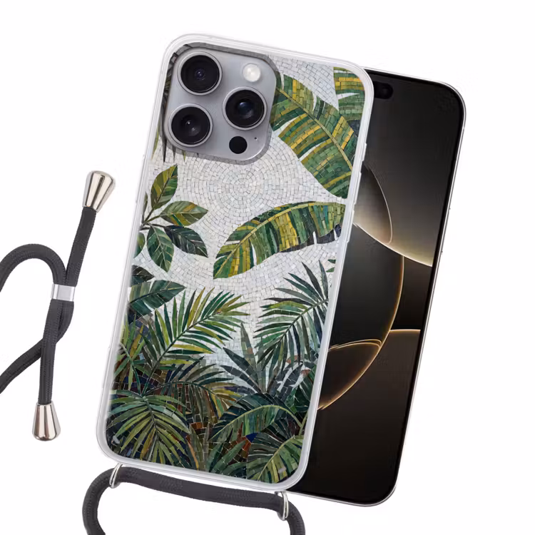 Planten - Tropisch - Mozaïek - Groen - Natuur Hoesje iPhone 16 Pro Max met koord klein -sfeer1