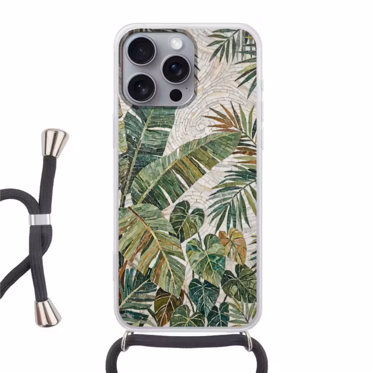 Planten - Tropisch - Mozaïek - Natuur - Groen Hoesje iPhone 16 Pro Max met koord klein -3d