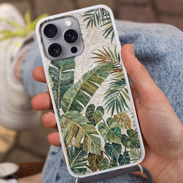Planten - Tropisch - Mozaïek - Natuur - Groen Hoesje iPhone 16 Pro Max met koord klein -sfeer3
