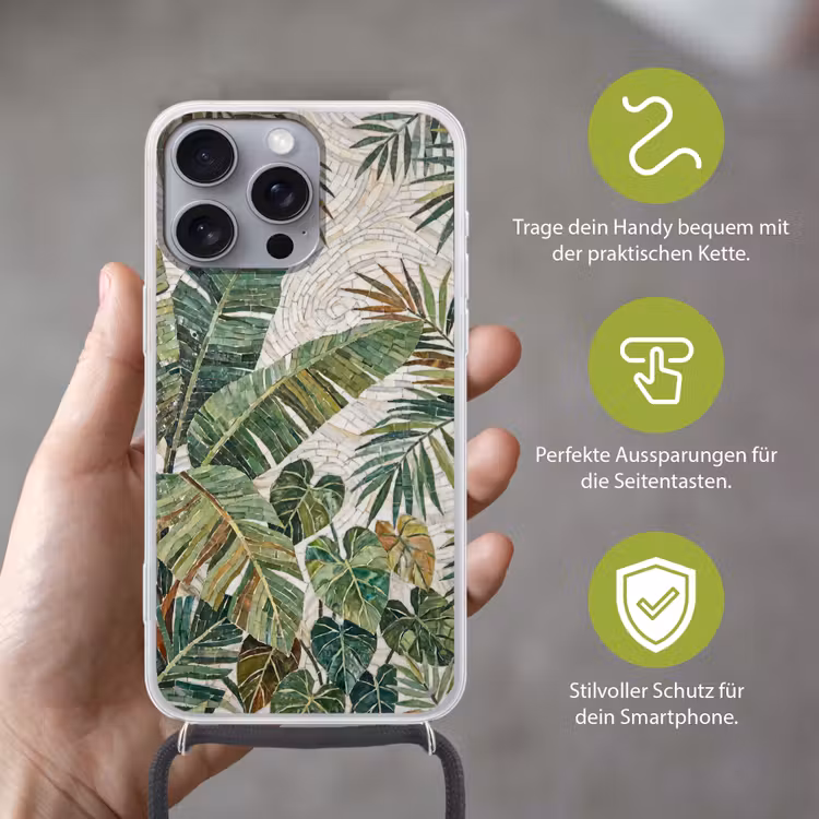 Planten - Tropisch - Mozaïek - Natuur - Groen Hoesje iPhone 16 Pro Max met koord klein -sfeer2_DE