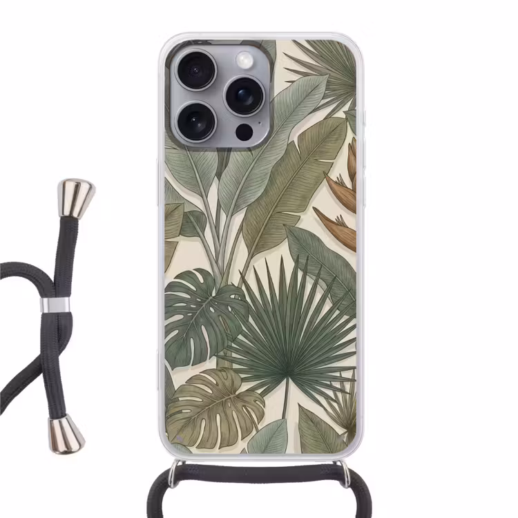 Planten - Tropisch - Natuur - Illustratie - Groen Hoesje iPhone 16 Pro Max met koord klein -3d