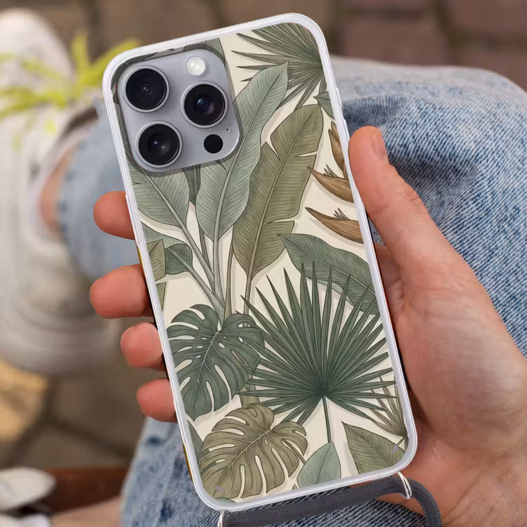 Planten - Tropisch - Natuur - Illustratie - Groen Hoesje iPhone 16 Pro Max met koord klein -sfeer3