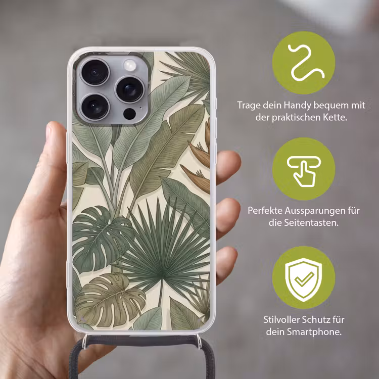 Planten - Tropisch - Natuur - Illustratie - Groen Hoesje iPhone 16 Pro Max met koord klein -sfeer2_DE