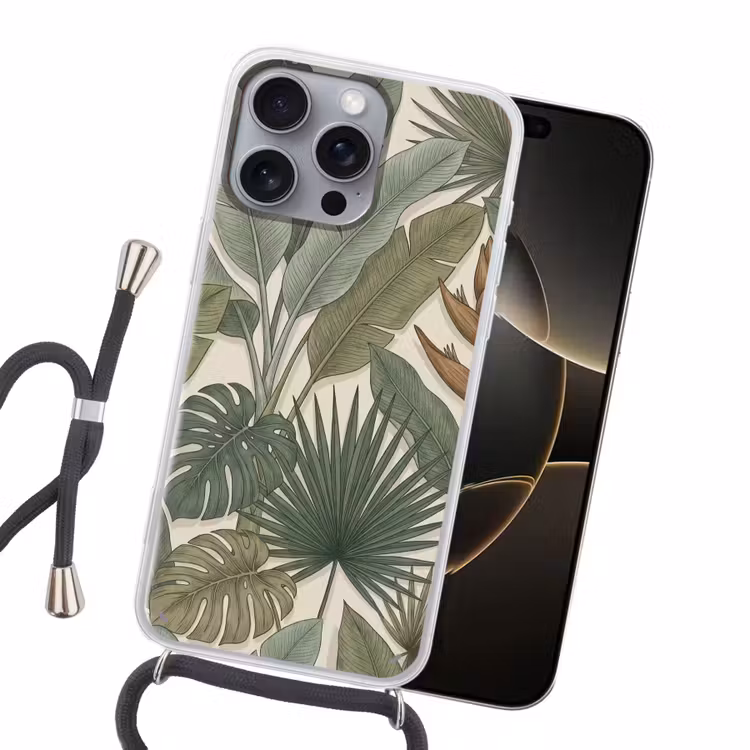Planten - Tropisch - Natuur - Illustratie - Groen Hoesje iPhone 16 Pro Max met koord klein -sfeer1