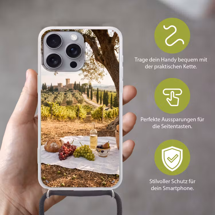 Picknick - Wijngaard - Landschap - Zomer - Eten Hoesje iPhone 16 Pro Max met koord klein -sfeer2_DE