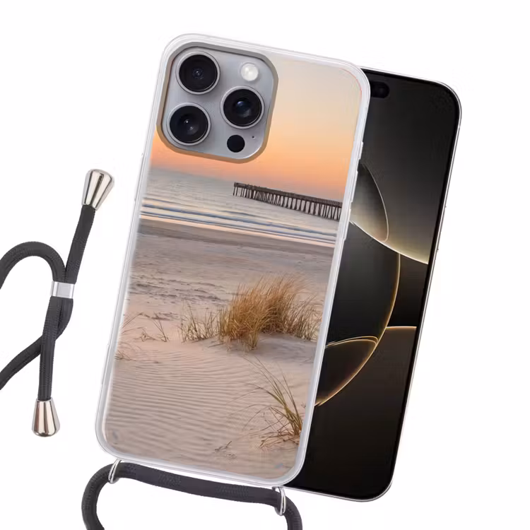 Pier - Zonsondergang - Strand Hoesje iPhone 16 Pro Max met koord klein -sfeer1