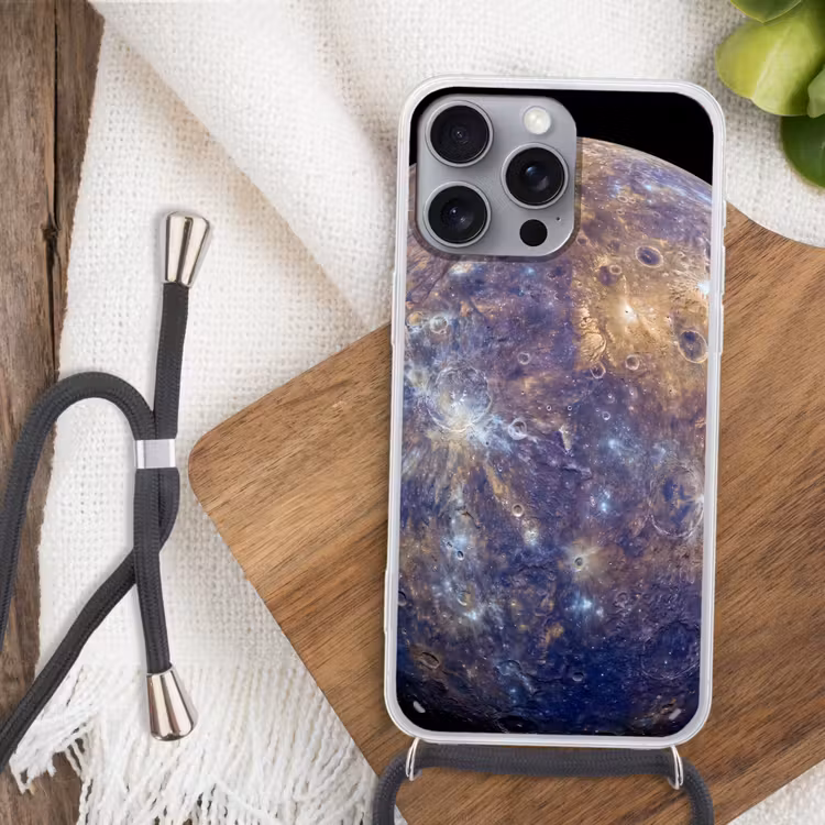 Handyhülle mit Band - Planet – Krater – Weltraum - Planeet - Kraters - Ruimte Hoesje iPhone 16 Pro Max met koord klein