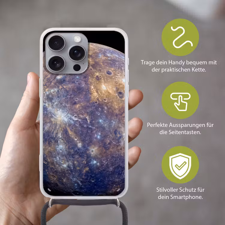 Handyhülle mit Band - Planet – Krater – Weltraum - Planeet - Kraters - Ruimte Hoesje iPhone 16 Pro Max met koord klein
