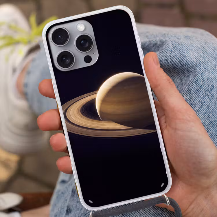 Handyhülle mit Band - Planet – Ringe – Weltraum - Planeet - Ringen - Ruimte Hoesje iPhone 16 Pro Max met koord klein