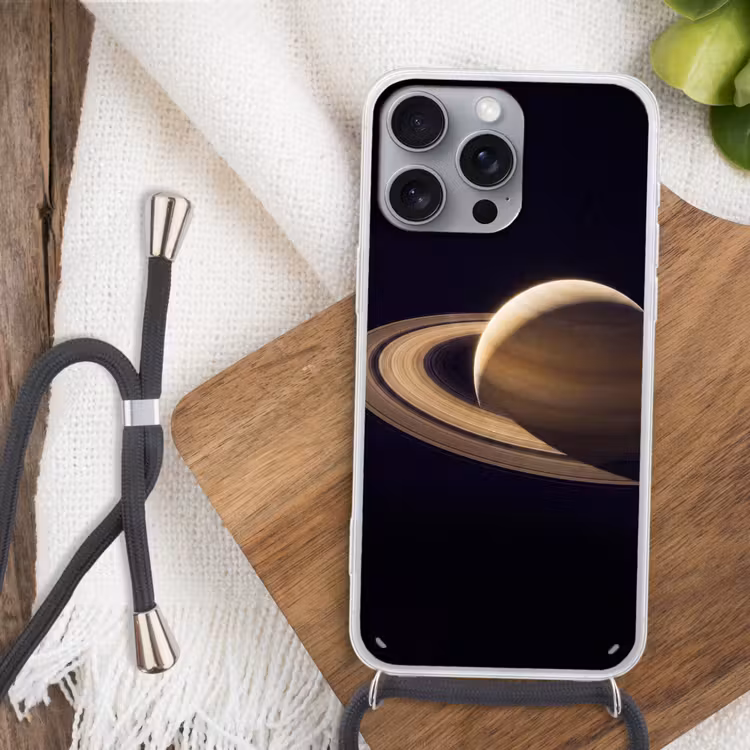 Handyhülle mit Band - Planet – Ringe – Weltraum - Planeet - Ringen - Ruimte Hoesje iPhone 16 Pro Max met koord klein