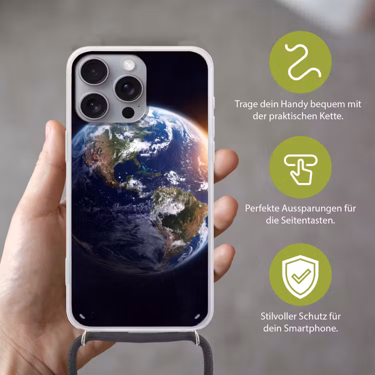 Handyhülle mit Band - Planet – Weltraum – Kosmos - Planeet - Ruimte - Kosmos Hoesje iPhone 16 Pro Max met koord klein
