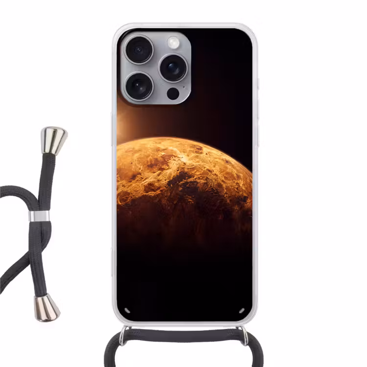 Handyhülle mit Band - Planet – Weltraum – Orange - Planeet - Ruimte - Oranje Hoesje iPhone 16 Pro Max met koord klein