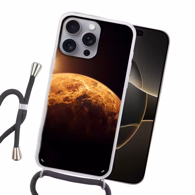 Handyhülle mit Band - Planet – Weltraum – Orange - Planeet - Ruimte - Oranje Hoesje iPhone 16 Pro Max met koord klein