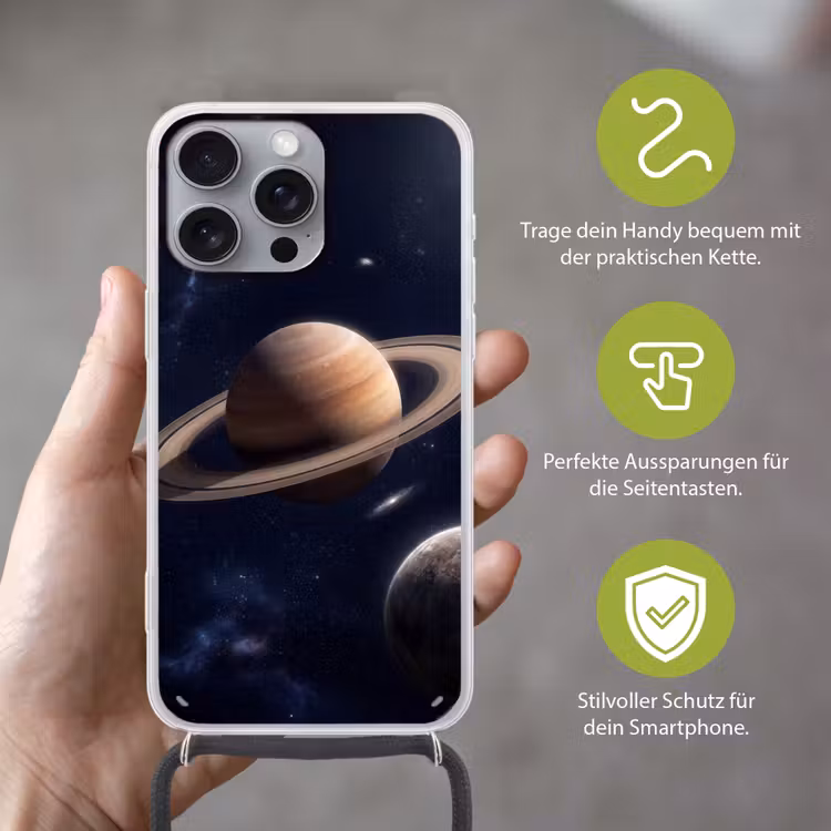 Planeten - Saturnus - Ruimte Hoesje iPhone 16 Pro Max met koord klein -sfeer2_DE