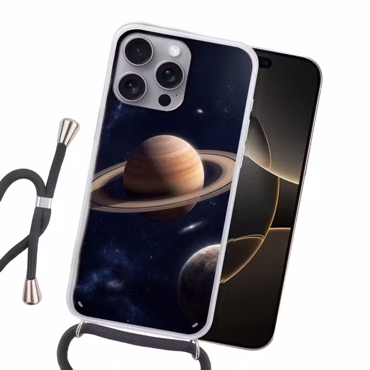 Planeten - Saturnus - Ruimte Hoesje iPhone 16 Pro Max met koord klein -sfeer1