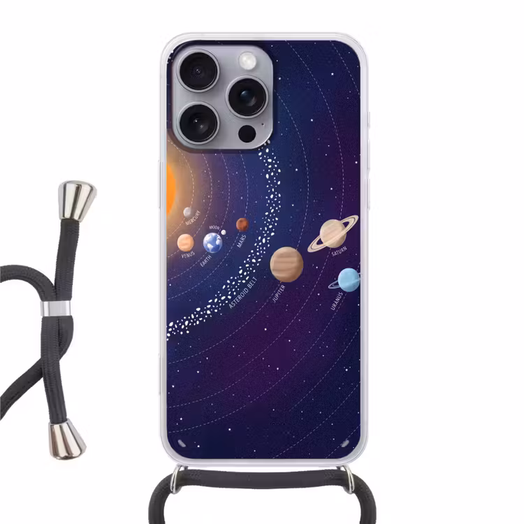 Planetenstelsel - Ruimte - Illustratie Hoesje iPhone 16 Pro Max met koord klein -3d