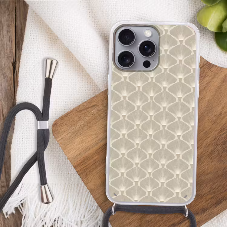 Paneel - Ginkgo - Zand Hoesje iPhone 16 Pro Max met koord klein 804 -sfeer4