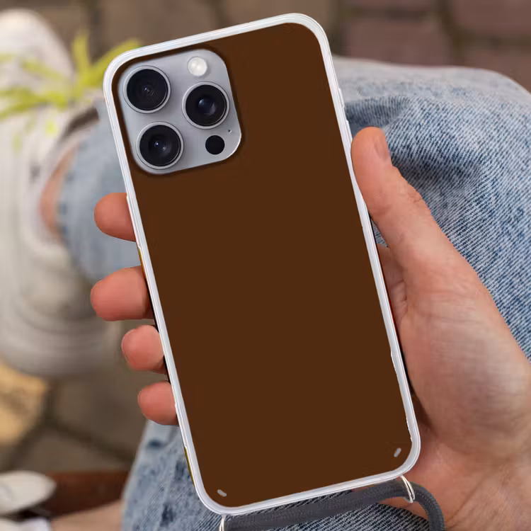 Polka Dot - Stippen - Retro - Geel - Bruin Hoesje iPhone 16 Pro Max met koord klein 804 -sfeer3