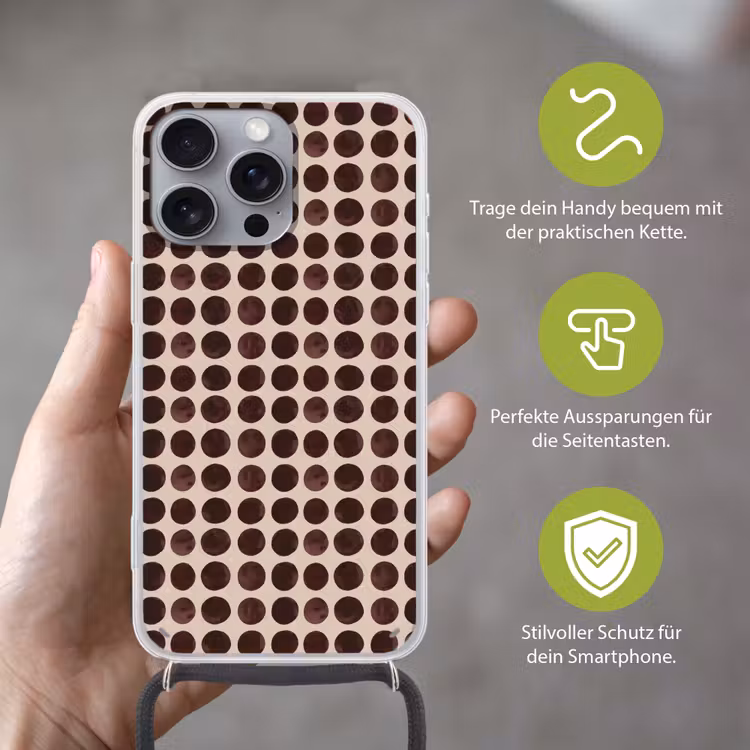 Stippen - Patroon - Bruin Hoesje iPhone 16 Pro Max met koord klein 804 -sfeer2_DE