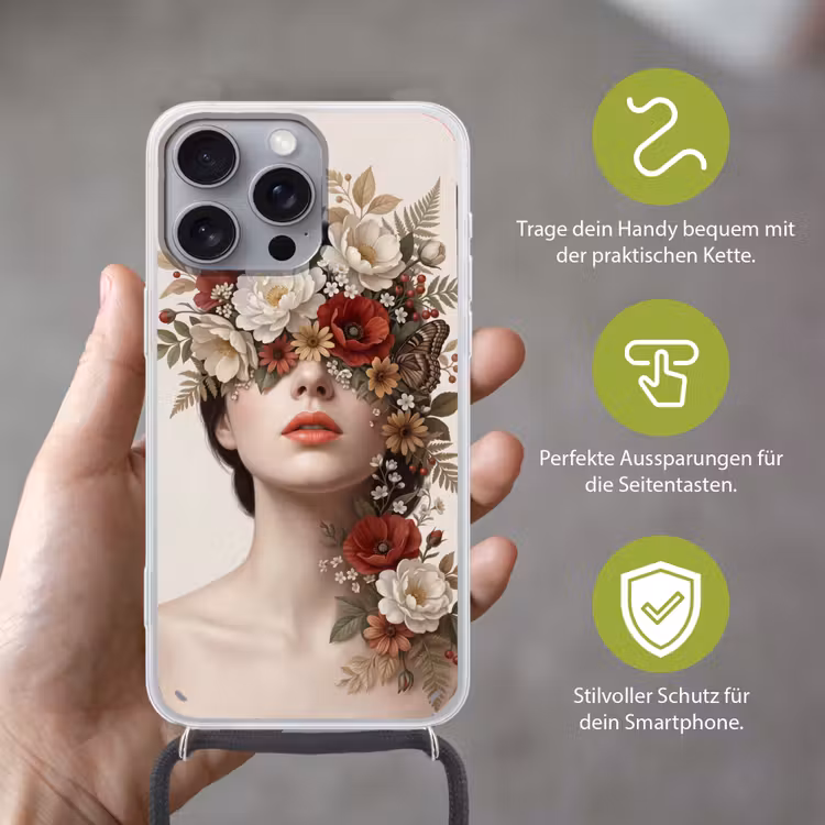 Portret - Bloemen - Cremé Hoesje iPhone 16 Pro Max met koord klein -sfeer2_DE