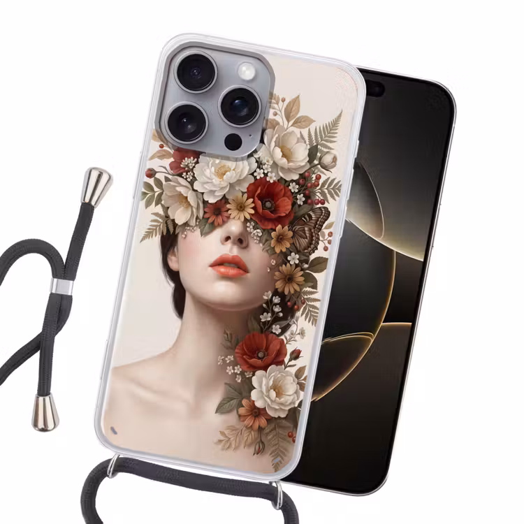 Portret - Bloemen - Cremé Hoesje iPhone 16 Pro Max met koord klein -sfeer1