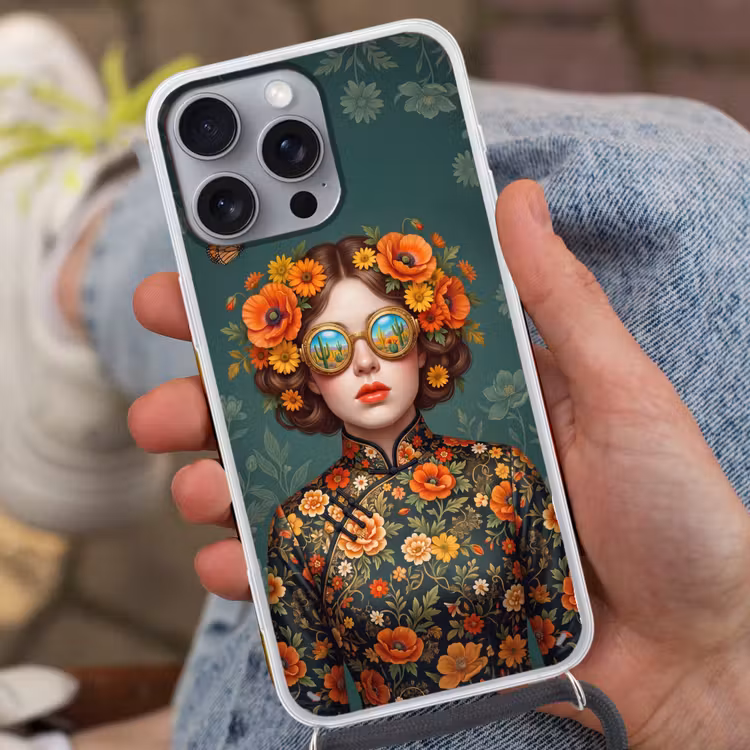 Portret - Vrouw - Kleurrijk - Expressief Hoesje iPhone 16 Pro Max met koord klein -sfeer3