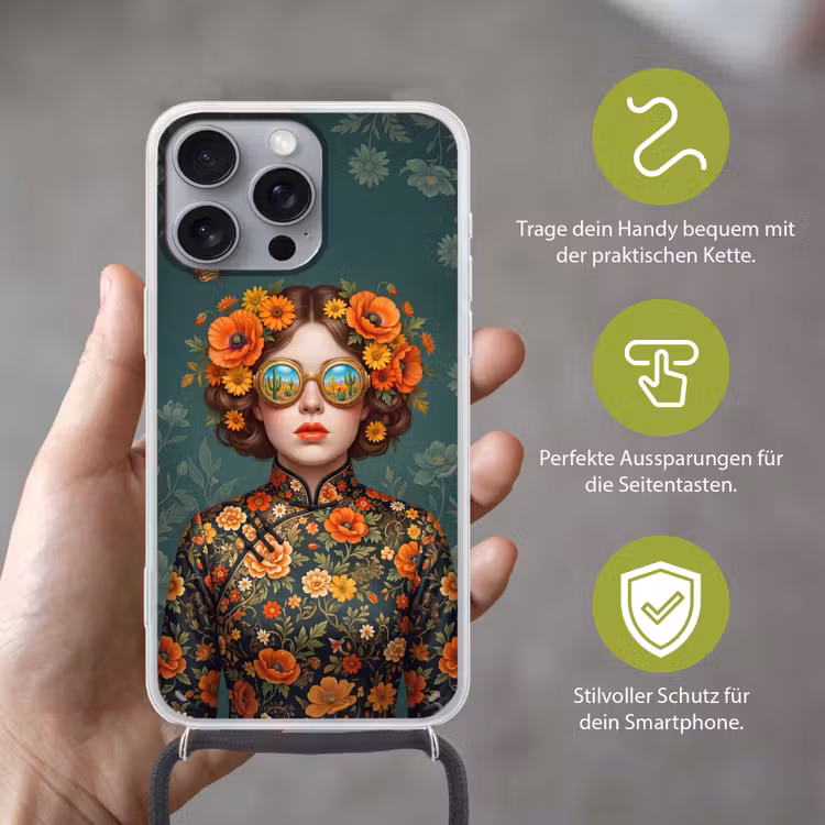 Portret - Vrouw - Kleurrijk - Expressief Hoesje iPhone 16 Pro Max met koord klein -sfeer2_DE