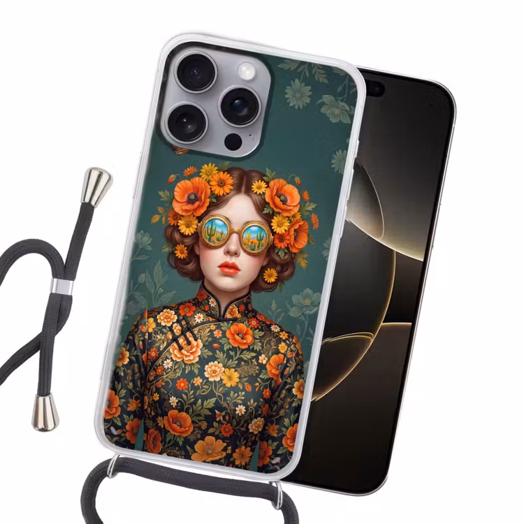 Portret - Vrouw - Kleurrijk - Expressief Hoesje iPhone 16 Pro Max met koord klein -sfeer1