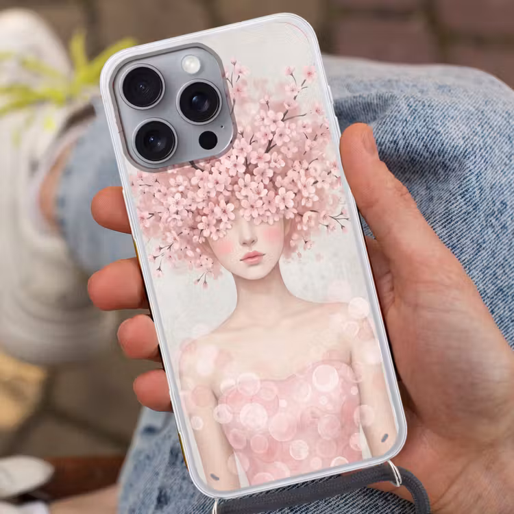 Portret - Kersenbloesem - Roze Hoesje iPhone 16 Pro Max met koord klein -sfeer3