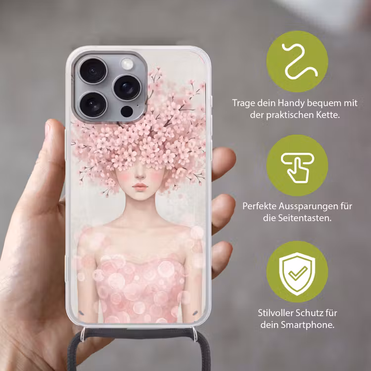 Portret - Kersenbloesem - Roze Hoesje iPhone 16 Pro Max met koord klein -sfeer2_DE