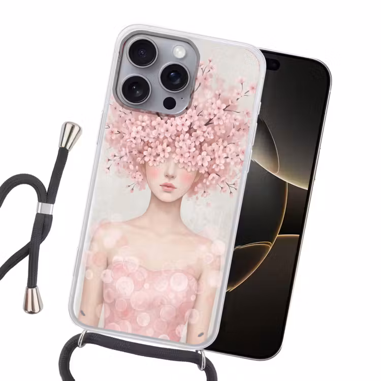 Portret - Kersenbloesem - Roze Hoesje iPhone 16 Pro Max met koord klein -sfeer1