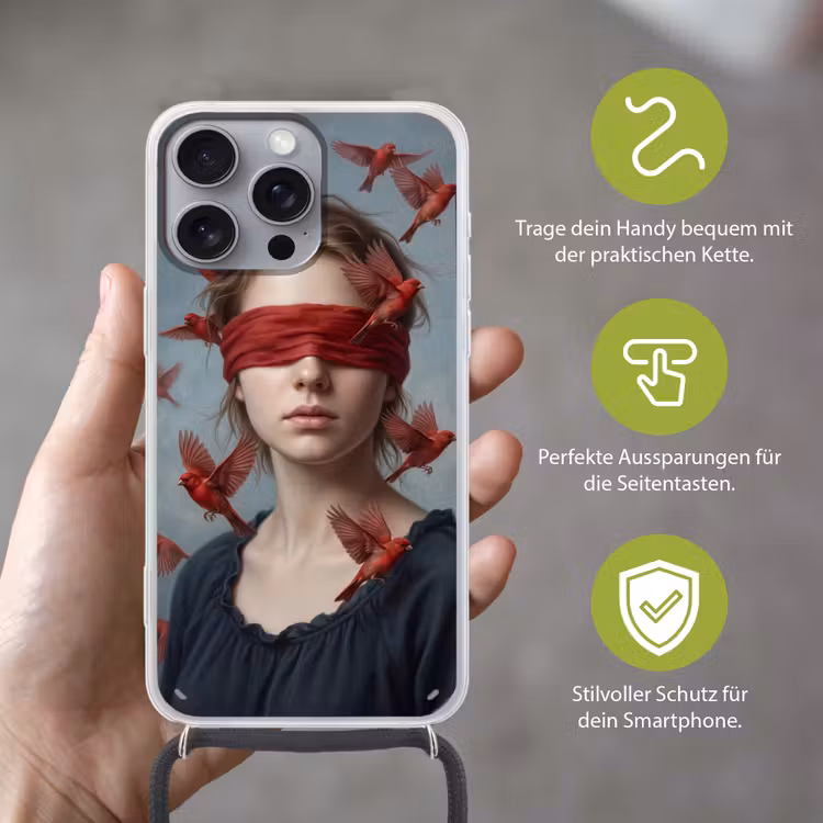 Portret - Krachtig - Rood Hoesje iPhone 16 Pro Max met koord klein -sfeer2_DE
