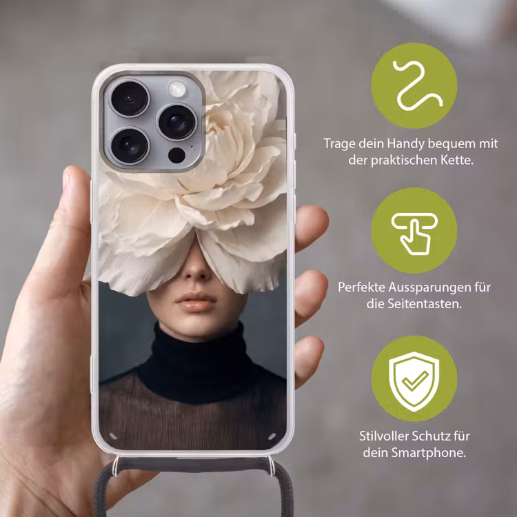 Portret - Mysterieus - Wit Hoesje iPhone 16 Pro Max met koord klein -sfeer2_DE