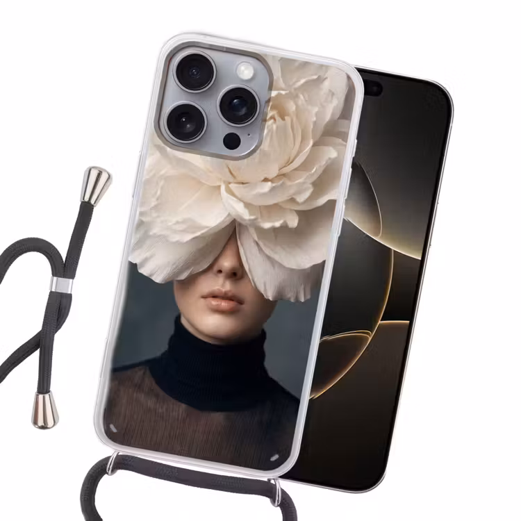 Portret - Mysterieus - Wit Hoesje iPhone 16 Pro Max met koord klein -sfeer1
