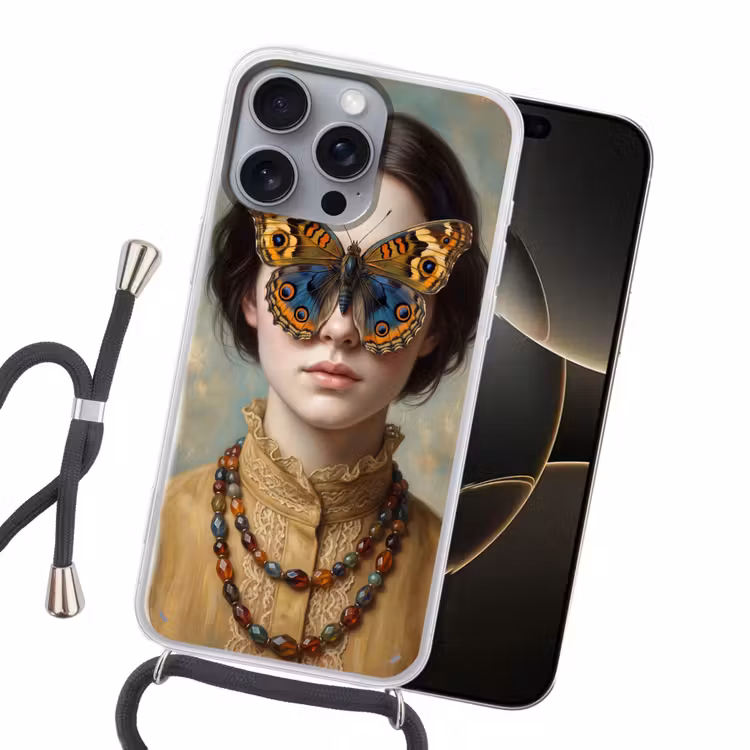 Portret - Vlinder - Kleurrijk Hoesje iPhone 16 Pro Max met koord klein -sfeer1