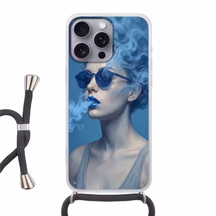 Portret - Zonnebril - Rook - Abstract - Blauw Hoesje iPhone 16 Pro Max met koord klein -3d