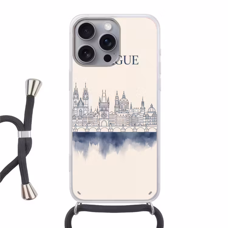 Praag - Skyline - Architectuur - Blauw Hoesje iPhone 16 Pro Max met koord klein -3d
