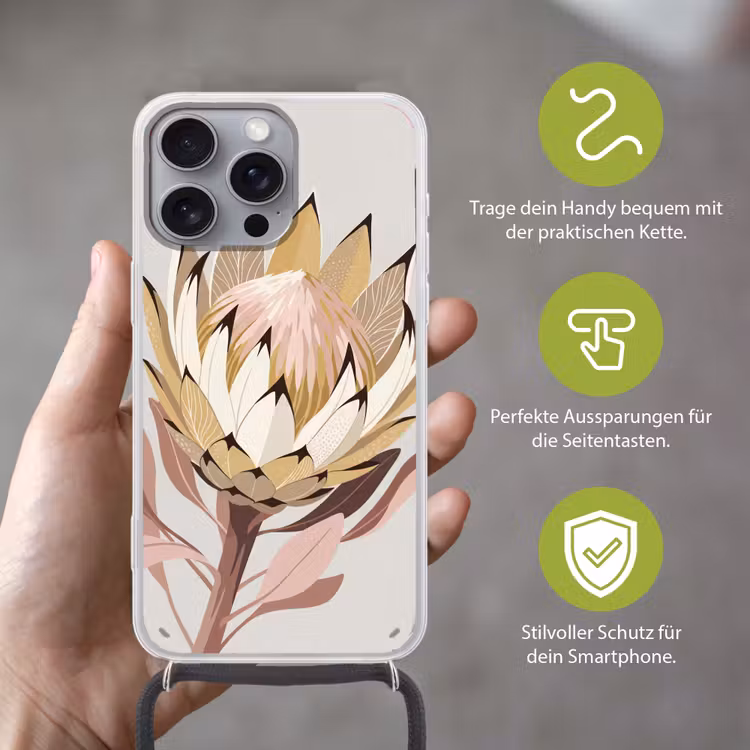 Protea - Bloem - Botanisch - Beige Hoesje iPhone 16 Pro Max met koord klein -sfeer2_DE
